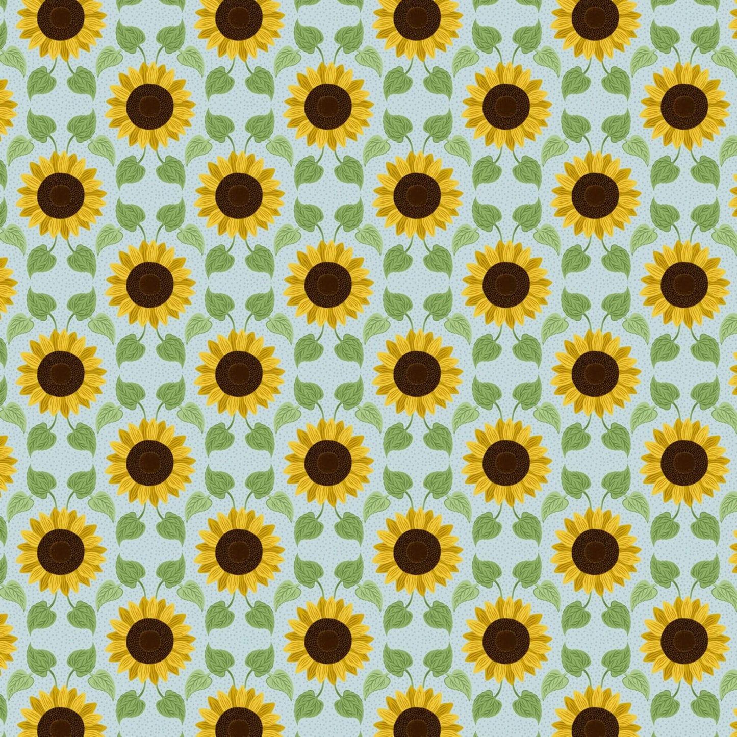Sunflowers with Leaves (A746.2) - Sunflowers Fabric Range - Lewis and Irene - Pale Blue