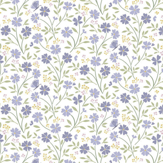 Little Blossom - Floral Song Fabric Range - Lewis and Irene - White