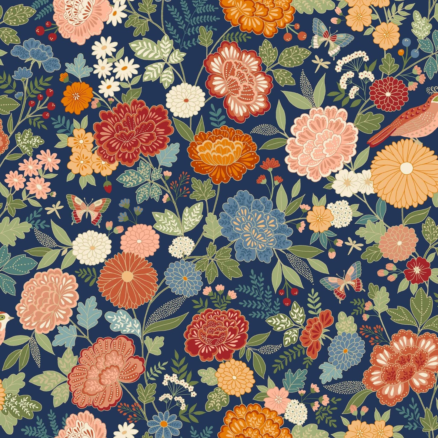 Large Floral - Luxe Fabric Range - Makower - Navy