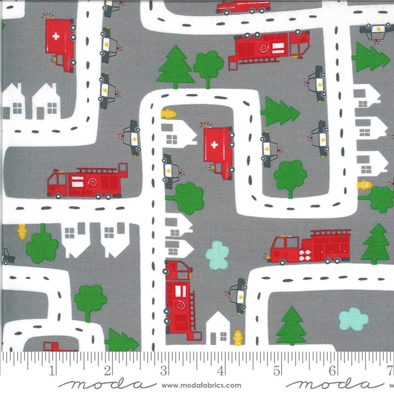 Emergency Vehicles - On The Go Fabrics Range - Moda Fabrics - Grey