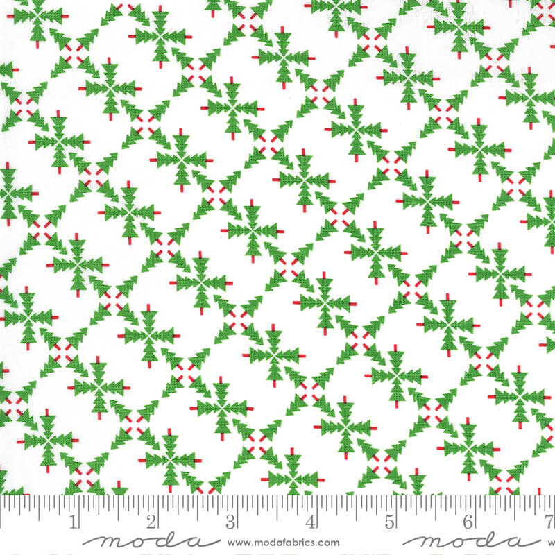 Merry Forest - Merry and Bright Christmas Fabrics Range - Moda Fabrics - Green on White