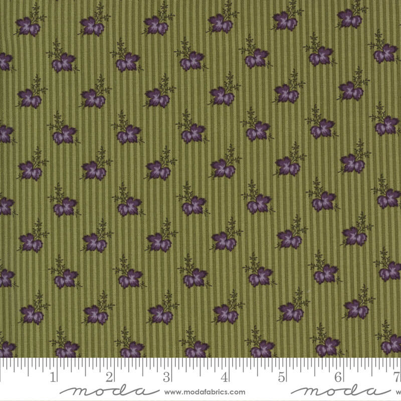 Little Flowers on Stripes - Mill Creek Garden Fabric Range - Moda Fabrics - Green