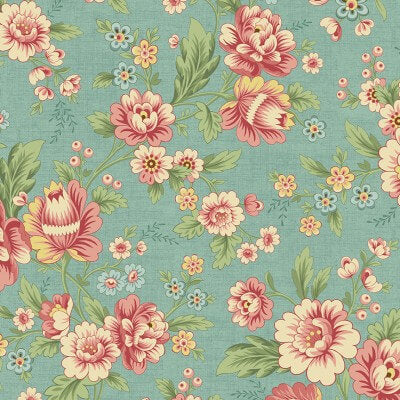 Large Flower - The Seamstress Fabric Range - Makower - Teal