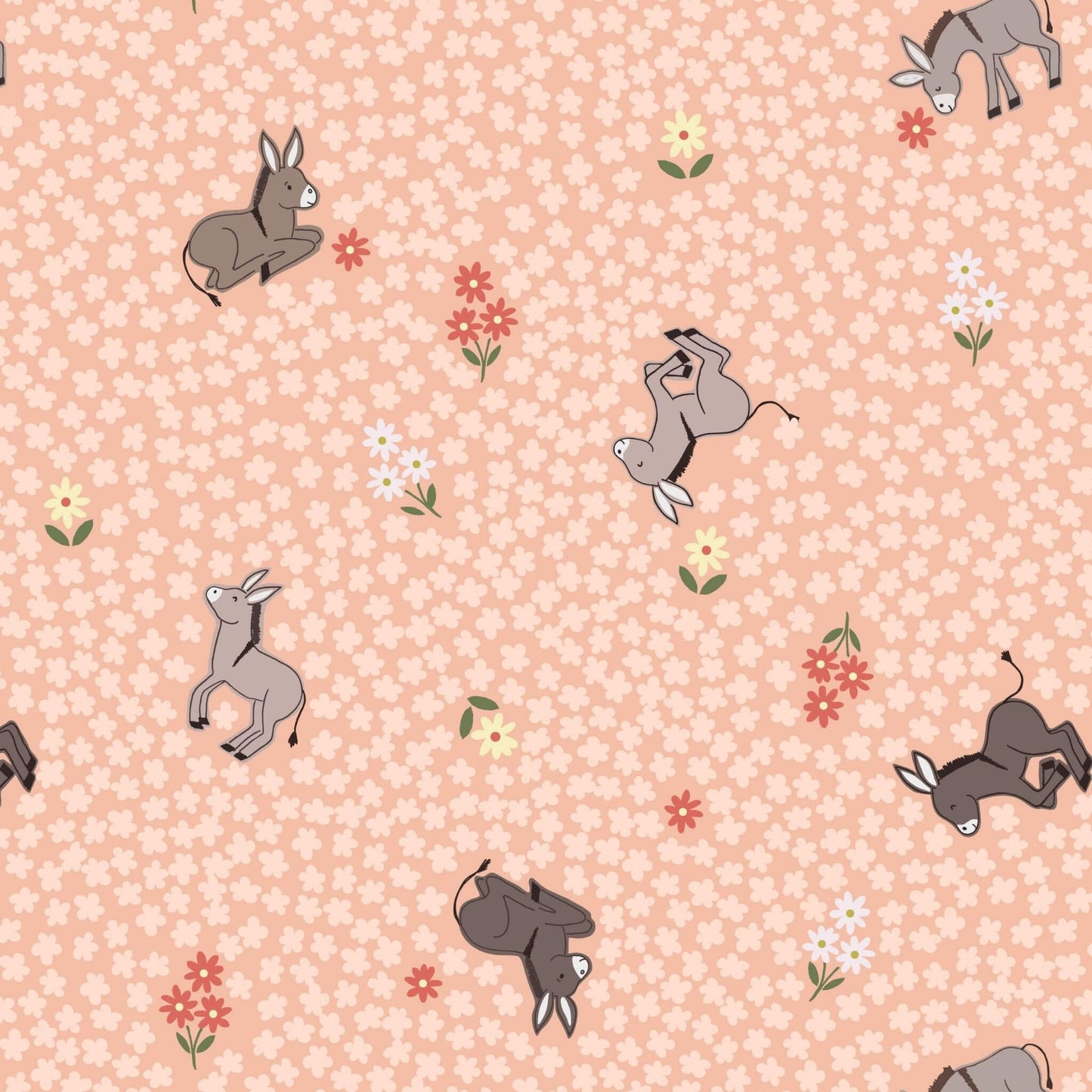 Dinkey Donkey on Peach - Piggy Tales Fabric Range - Lewis and Irene