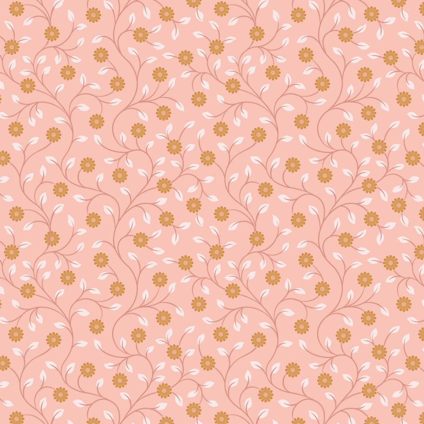 Flowers - Wintertide Fabric Range - Lewis and Irene - Copper Metallic on Pink
