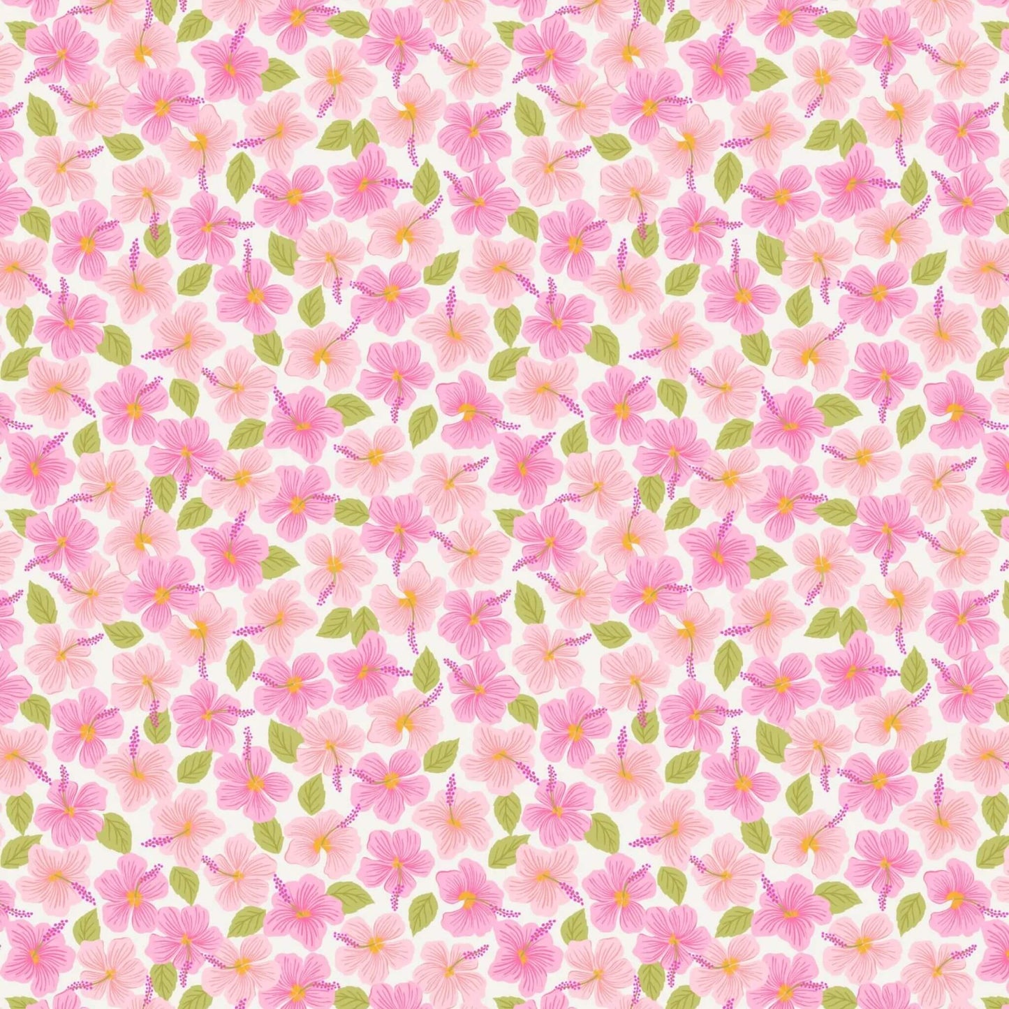 Hibiscus - Hibiscus Hummingbird Fabric Range - Lewis and Irene - Cream