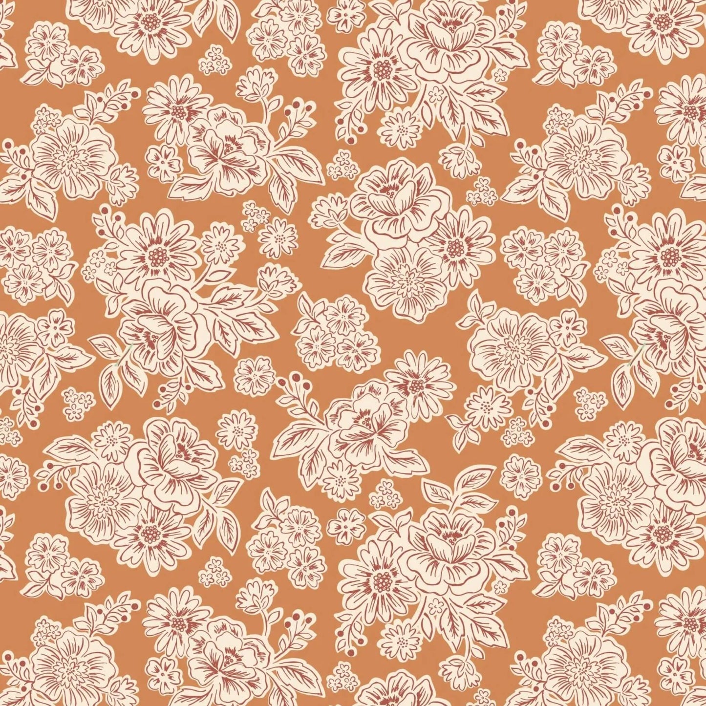 Flower Blooms - Hannahs Flowers Fabric Range - Lewis and Irene - Terracotta