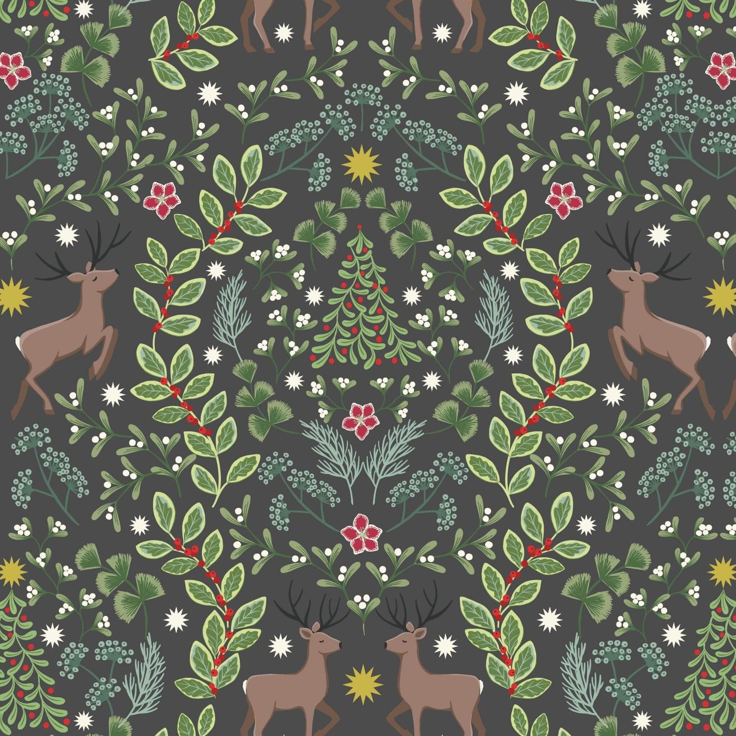 Noel - Noel Christmas Fabric Range - Lewis and Irene - Dark Warm Grey with Gold Metallic