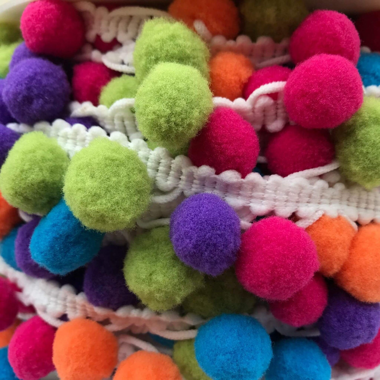 Pom Pom Trim - 40mm - Purple, Pink, Orange and Blue