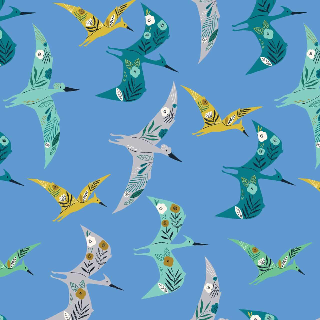 Swooping Pterodactyls - Roar Fabric Range - Dashwood Studios - Blue