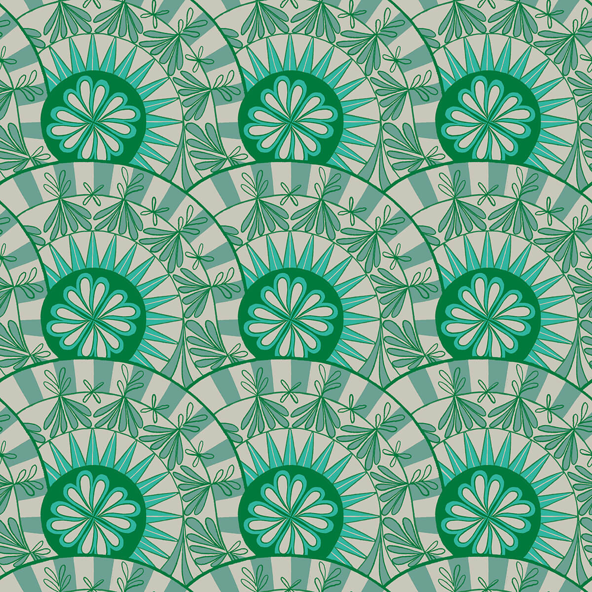 Metro Floral Geometric - Camellia Fabric Range - Moda Fabrics - Light Green