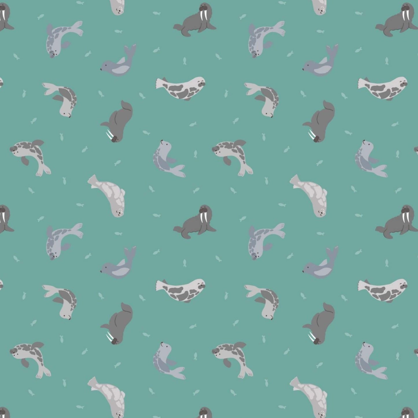 Seals - Small Things Polar Animals Fabric Range - Lewis and Irene - Marine