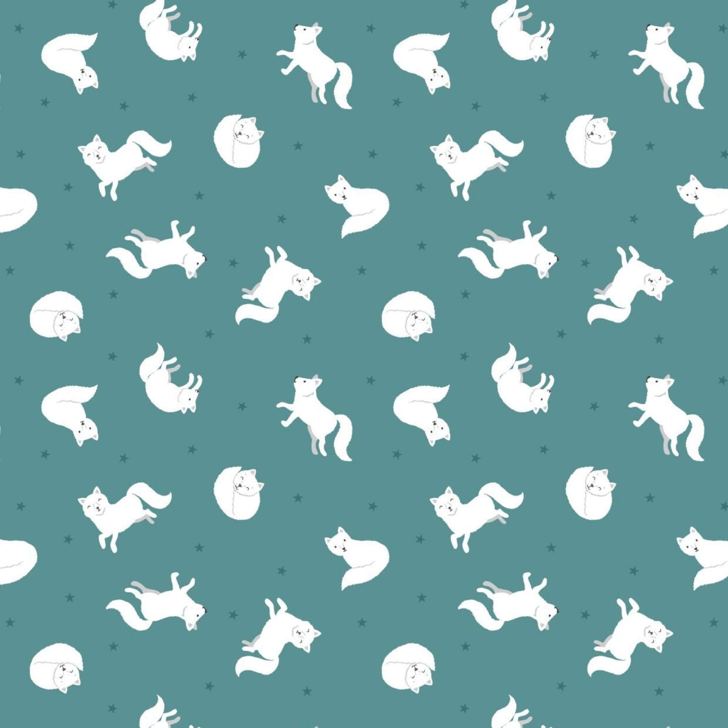 Artic Fox - Small Things Polar Animals Fabric Range - Lewis and Irene - Iced Teal