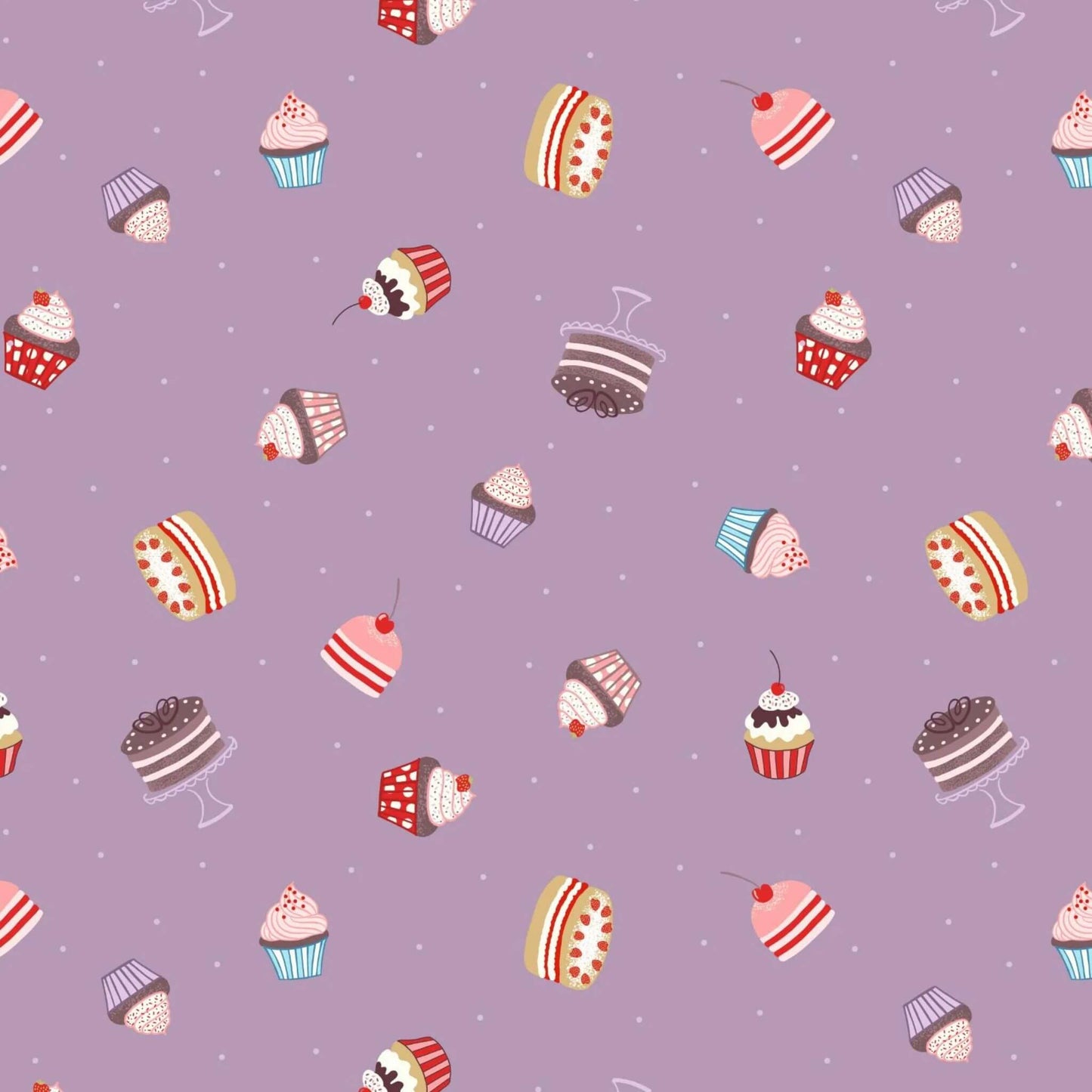 Cakes - Small Things Sweet Fabric Range - Lewis and Irene - Purple