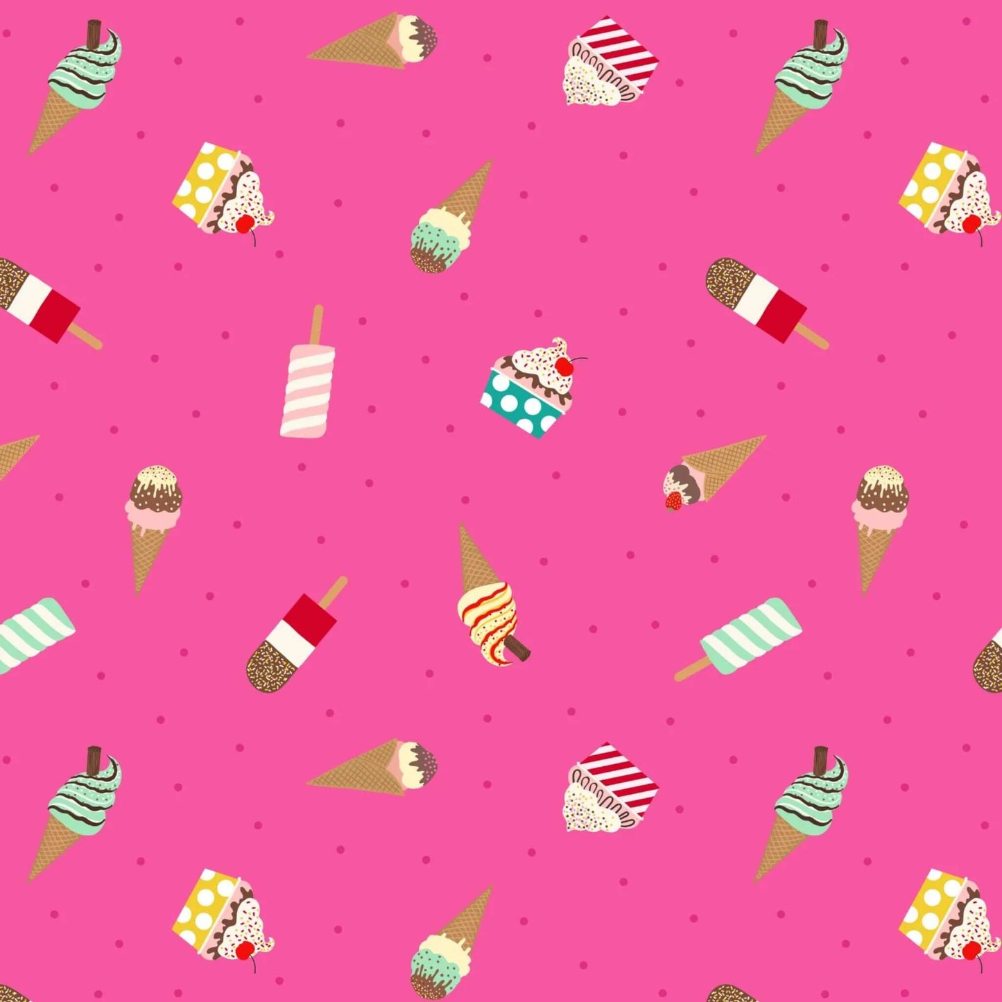 Ice Creams - Small Things Sweet Fabric Range - Lewis and Irene - Bright Pink