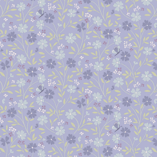 Little Blossom - Floral Song Fabric Range - Lewis and Irene - Lavender Blue