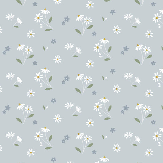 Daisies Dancing - Floral Song Fabric Range - Lewis and Irene - Duck Egg Blue