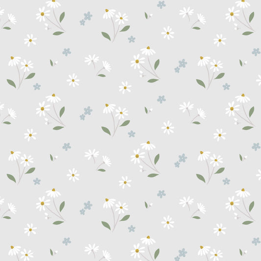 Daisies Dancing - Floral Song Fabric Range - Lewis and Irene - Pale Grey