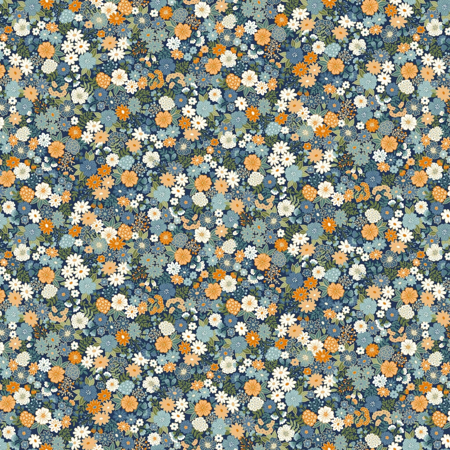 Mini Floral - Luxe Fabric Range - Makower - Navy