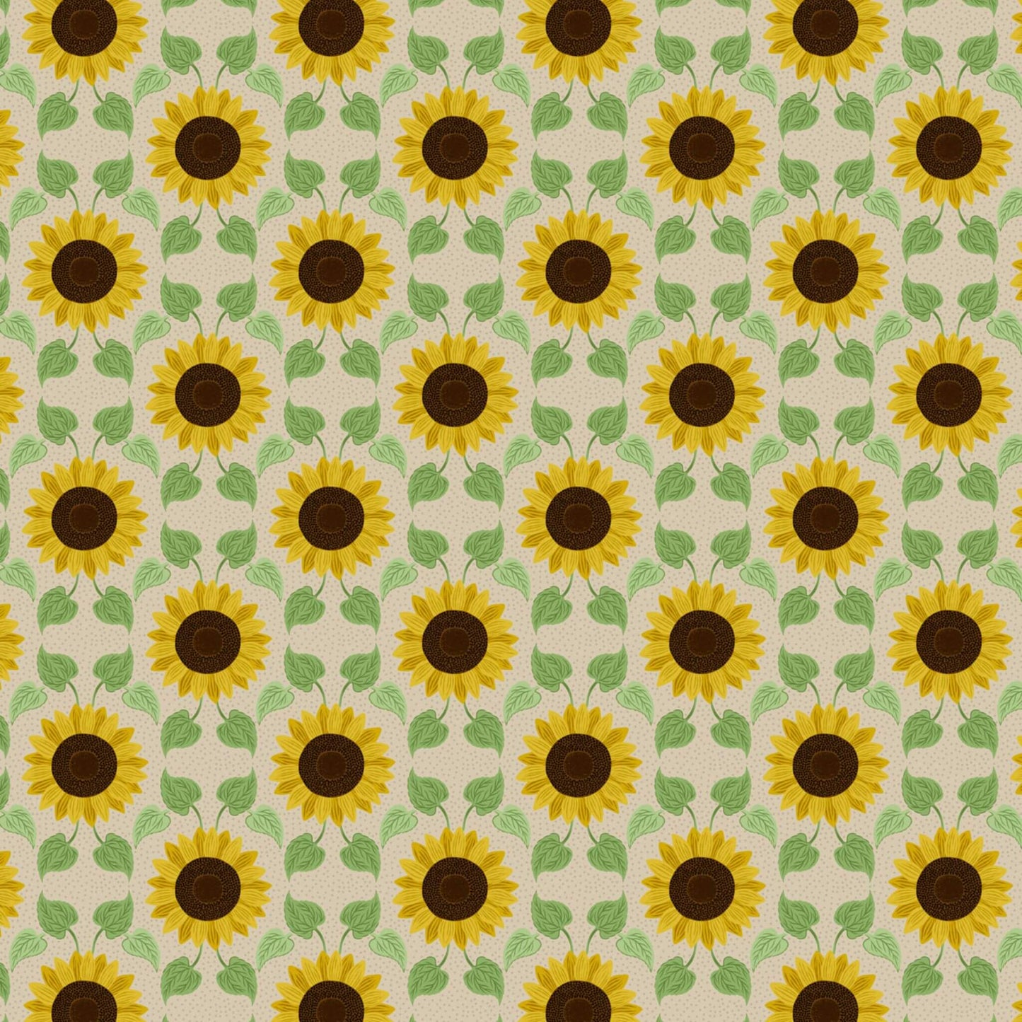 Sunflowers with Leaves  (A746.3) - Sunflowers Fabric Range - Lewis and Irene - Natural