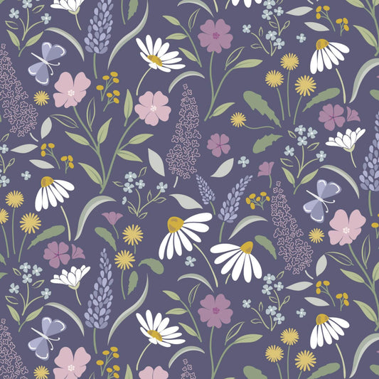 Bloom - Floral Song Fabric Range - Lewis and Irene - Navy Blue