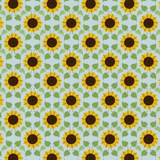 Sunflowers with Leaves  (A746.2) - Sunflowers Fabric Range - Lewis and Irene - Pale Blue