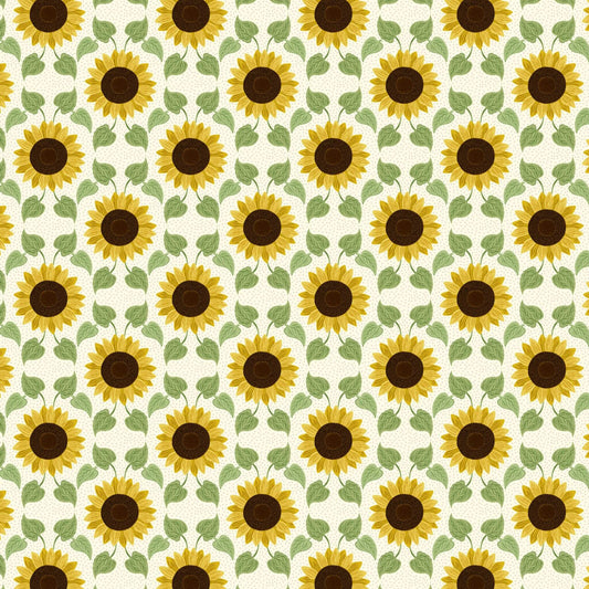 Sunflowers with Leaves  (A746.1) - Sunflowers Fabric Range - Lewis and Irene - Cream