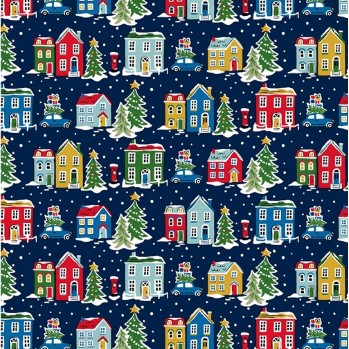 Holiday Village - Dark Blue - Deck The Halls Fabric Range - Liberty Fabrics