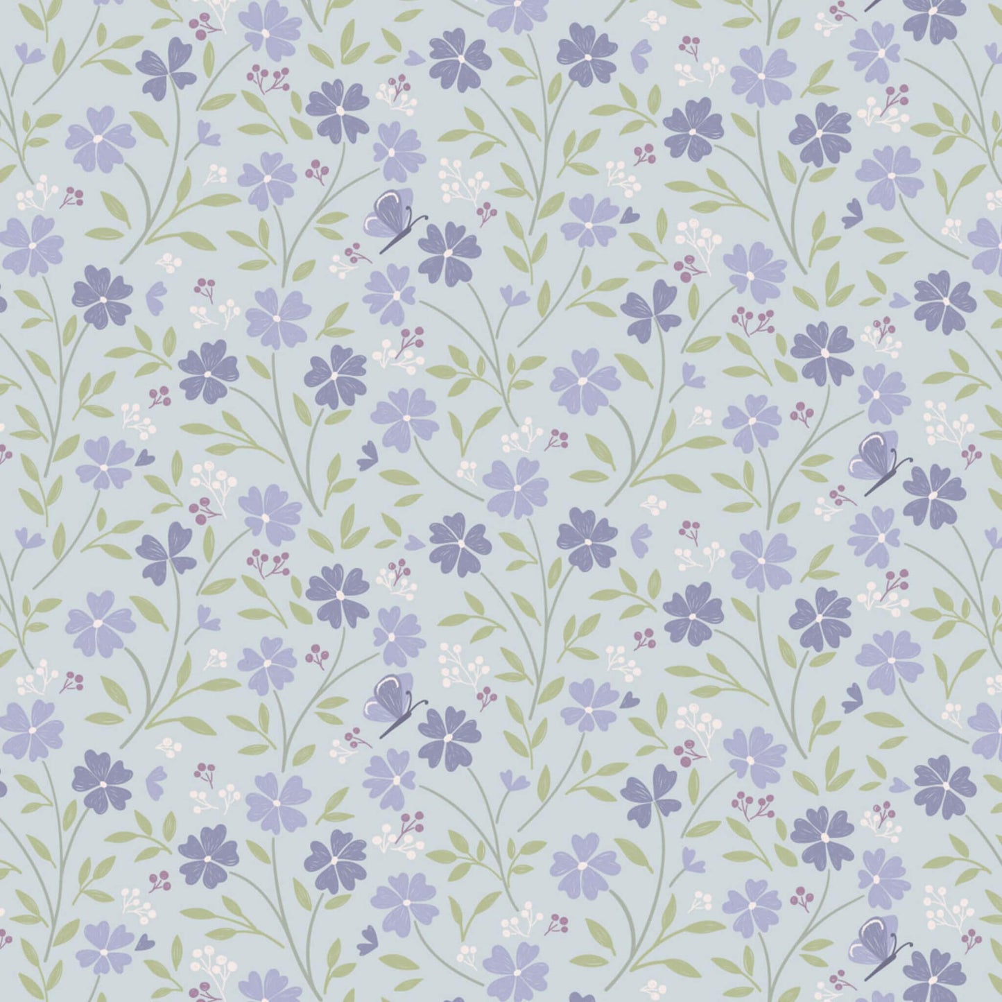 Little Blossom - Floral Song Fabric Range - Lewis and Irene - Duck Egg Blue