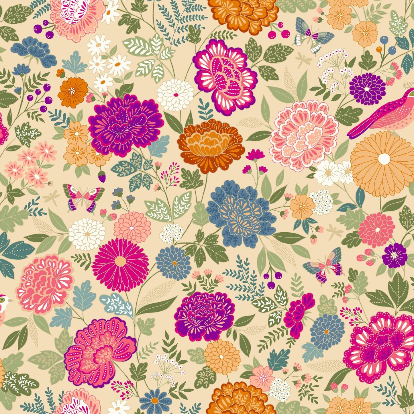 Large Floral - Luxe Fabric Range - Makower - Cream