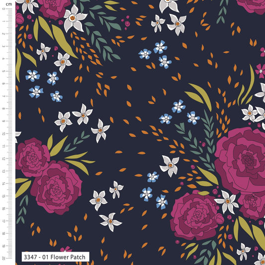 Flower Patch - Midnight Meadows Fabric Range - The Crafty Lass