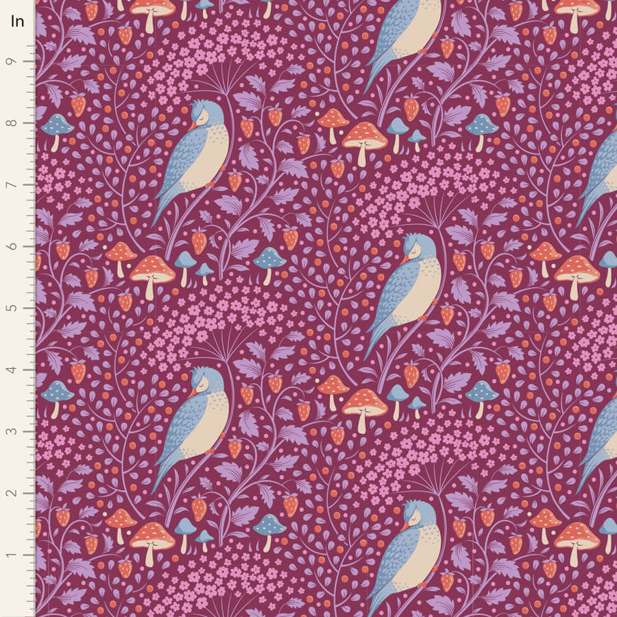 Sleepy Bird - Tilda Hibernation Fabric Range - Mulberry
