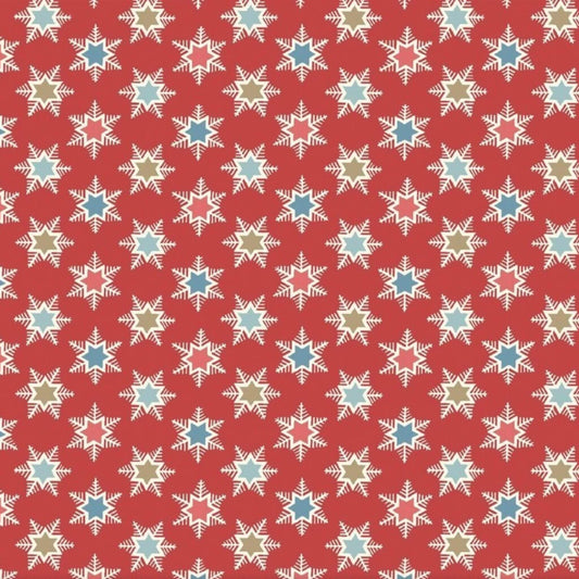 Forest Star - A Woodland Christmas Fabric Range - Liberty Fabrics - Red with Gold Metallic