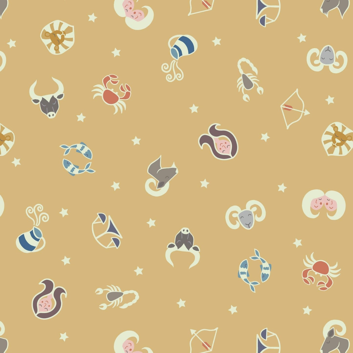 Star Signs - Small Things Glow Fabric Range - Lewis & Irene - Mellow Orche