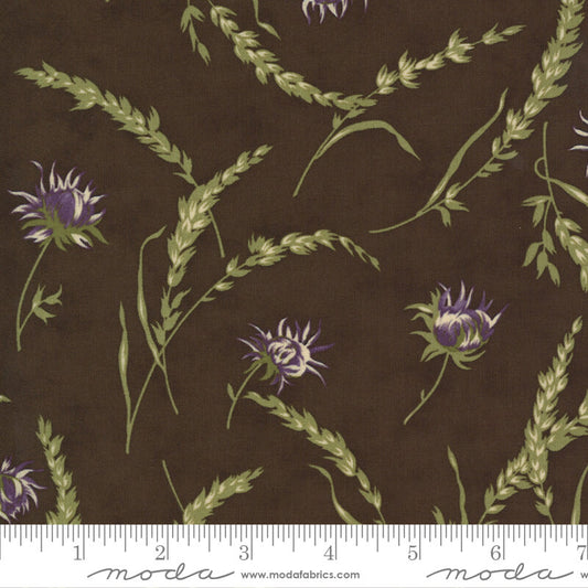 Purple Flower & Sprigs - Mill Creek Garden Fabric Range - Moda Fabrics - Earth Brown
