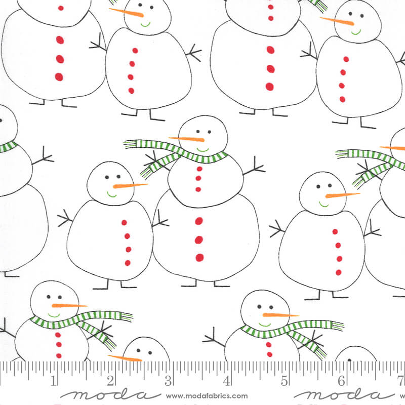 Merry Snowmen - Merry and Bright Christmas Fabrics Range - Moda Fabrics  - White
