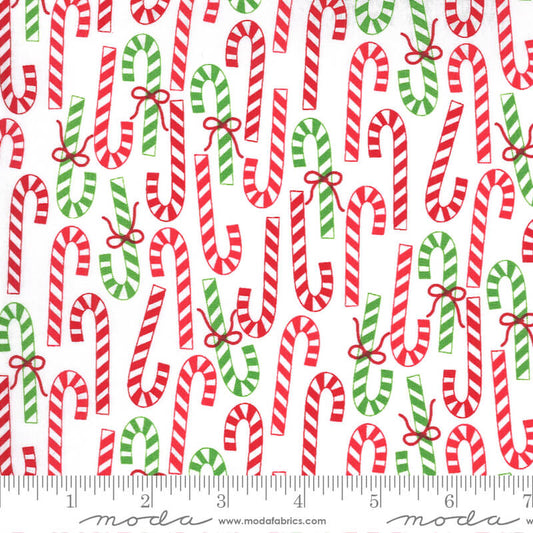Merry Canes - Merry and Bright Christmas Fabrics Range - Moda Fabrics  - White