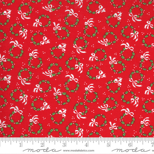 Merry Wreaths - Merry and Bright Christmas Fabrics Range - Moda Fabrics  - Red