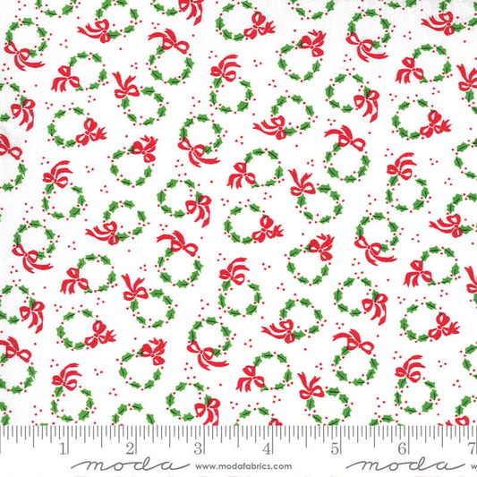 Merry Wreaths - Merry and Bright Christmas Fabrics Range - Moda Fabrics  - White