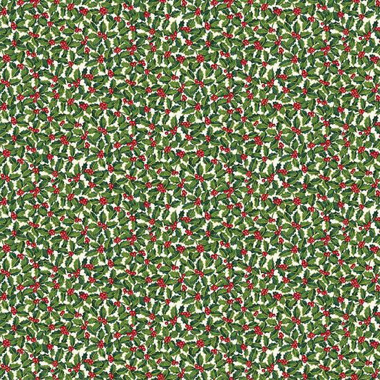 Holly - Classic Foliage Christmas Fabric Range - Makower - Green