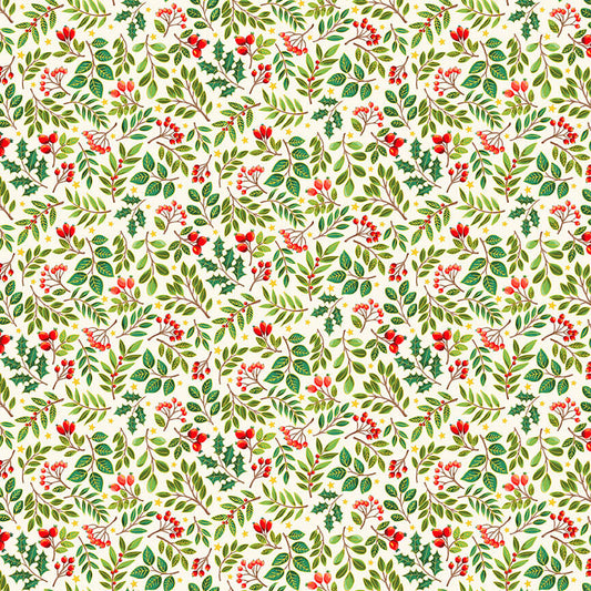 Foliage Scatter - Classic Foliage Christmas Fabric Range - Makower - Cream