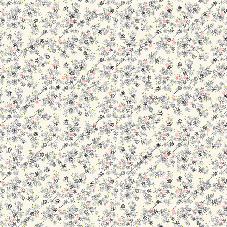 Cherry Branch - Tranquility Fabric Range - Makower - Grey
