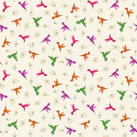 Humming Bird - Jewel Tones Fabric Range - Makower - Cream