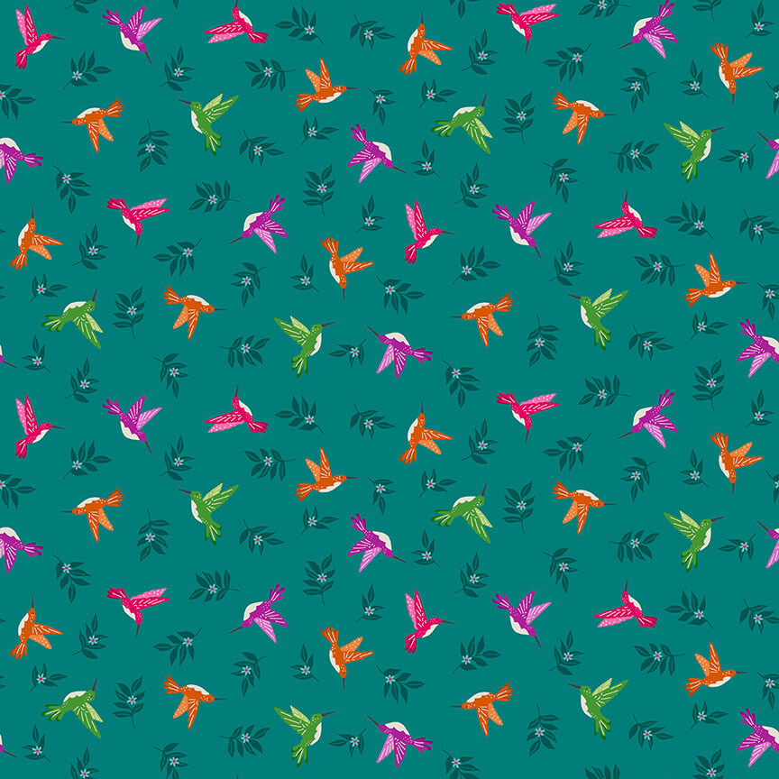Humming Bird - Jewel Tones Fabric Range - Makower - Turquoise