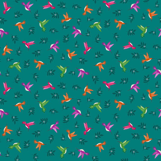 Humming Bird - Jewel Tones Fabric Range - Makower - Turquoise