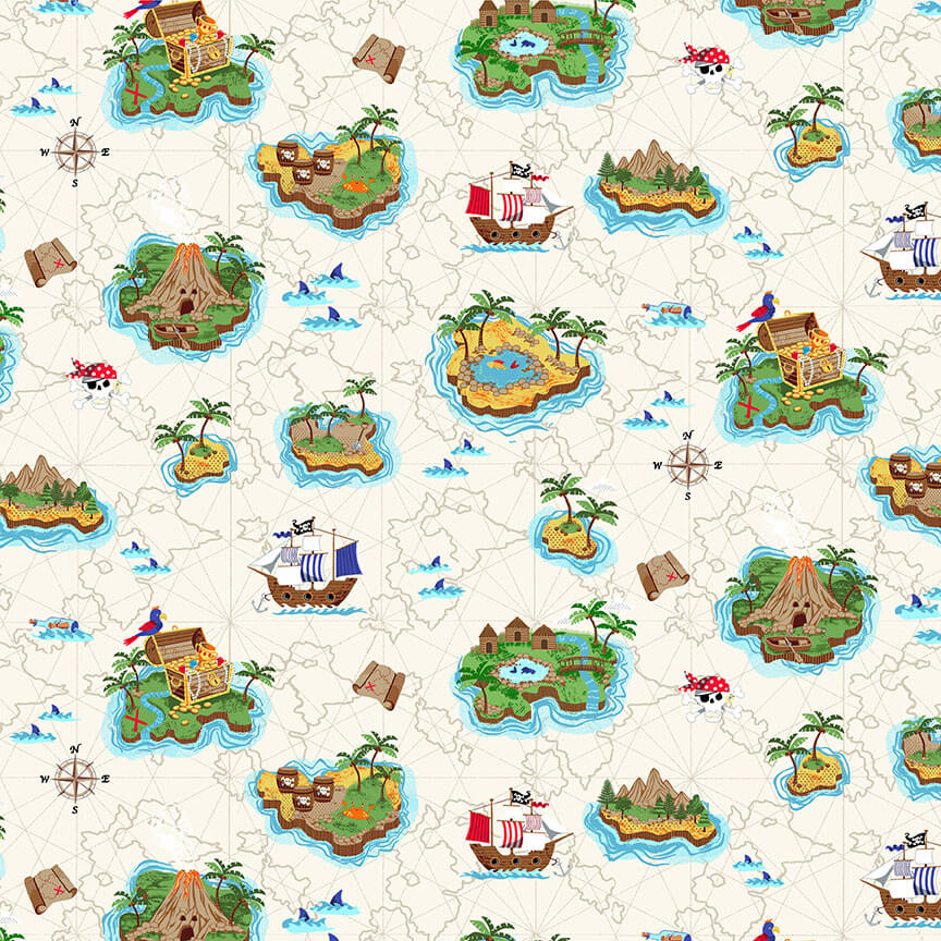 Islands - Pirates Fabric Range - Makower - Cream