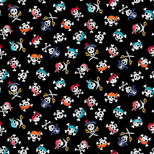 Skulls - Pirates Fabric Range - Makower - Black