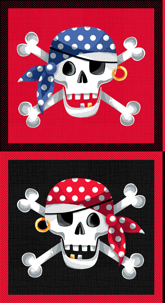 Skull and Crossbones Panel - Pirates Fabric Range  - Makower - Multi