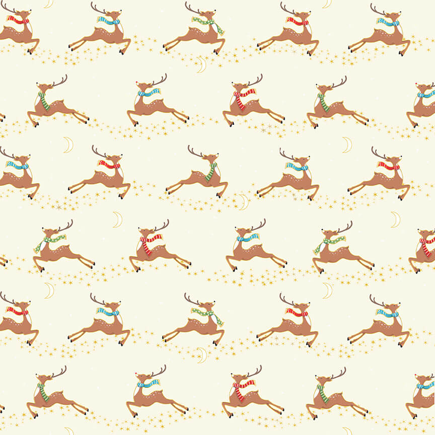 Flying Deer - Merry Christmas 2022 Christmas Fabric Range - Makower - Cream