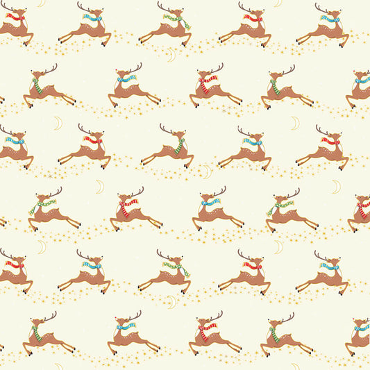 Flying Deer - Merry Christmas 2022 Christmas Fabric Range - Makower - Cream